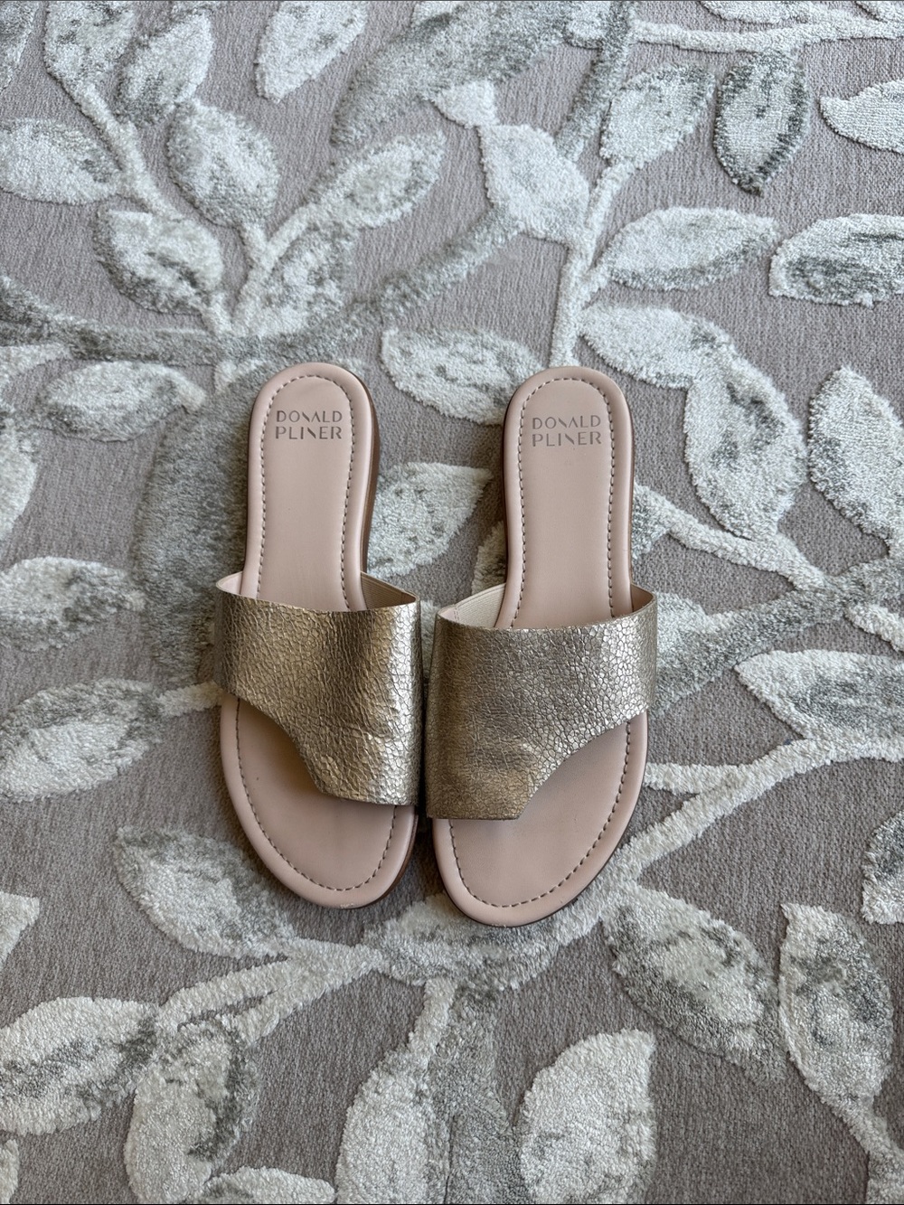 Donald J. Pliner Gold Metallic Slide Sandals - Nude Footbed